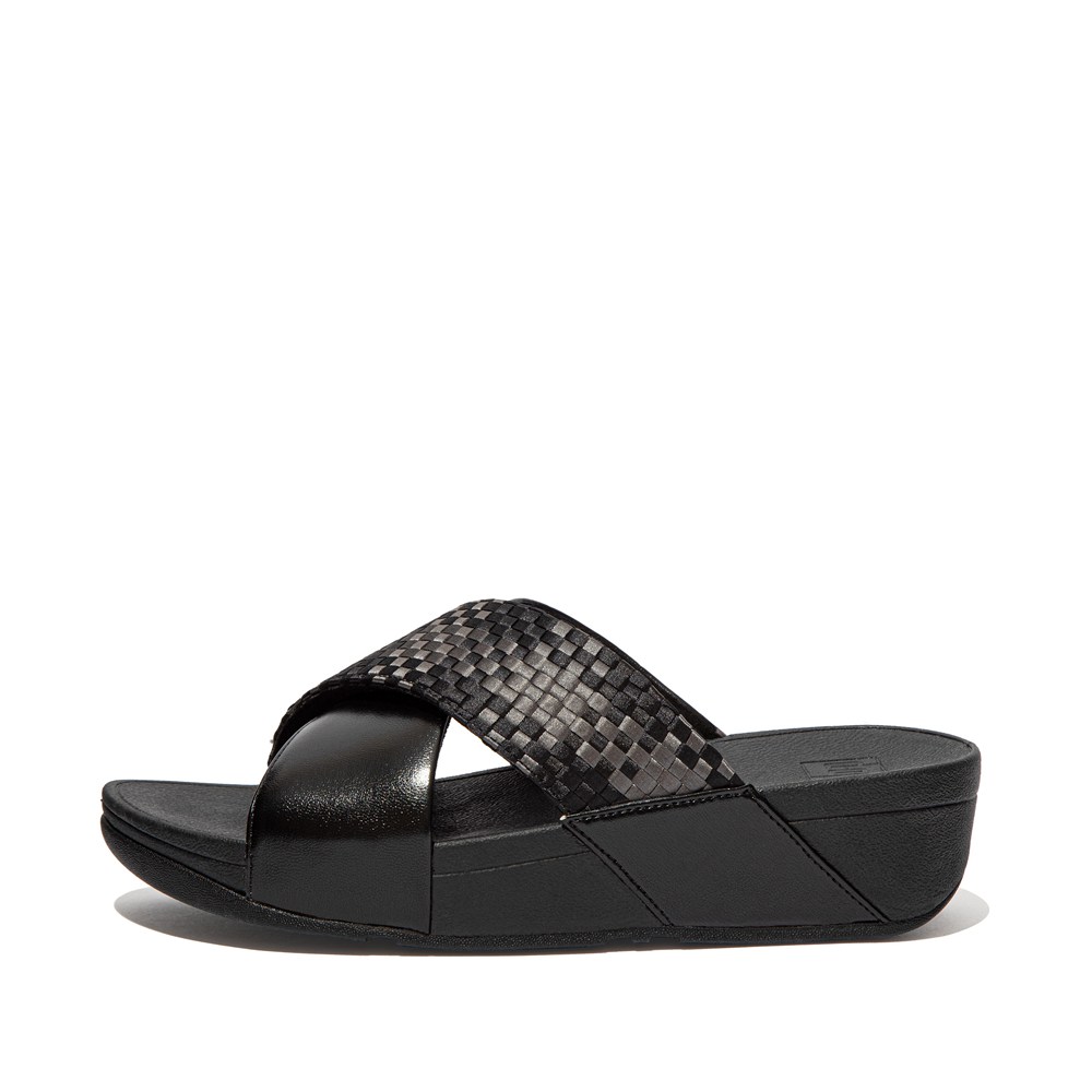 Fitflop Womens Slides Black - Lulu Silky-weave Cross - EV8613705